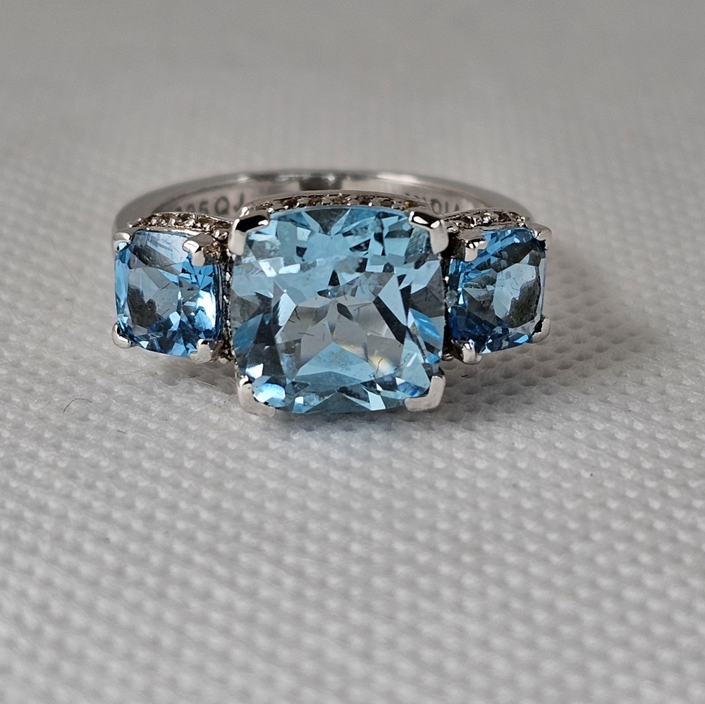 Genuine Swiss Blue Topaz Ring Sterling Silver Size 8!
